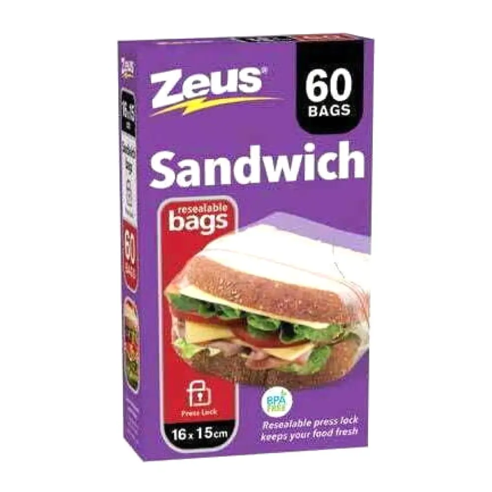 Túi Zip Đựng Thực Phẩm, Sandwich Resealable Bags, with Press Lock, 60 Cái (16 x 15cm) - ZEUS